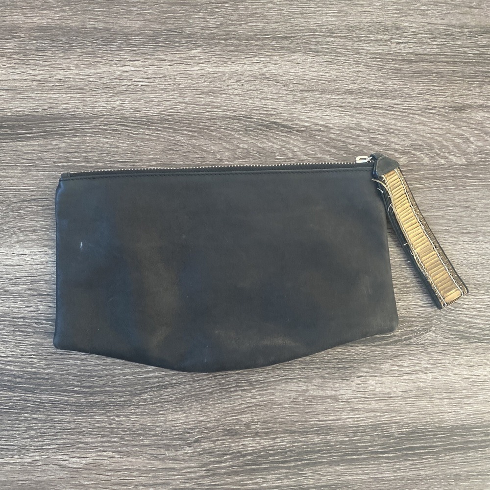 All Saints Wristlet Clutch Handbag Pebbled Siri Leather Black Zip‎ Women